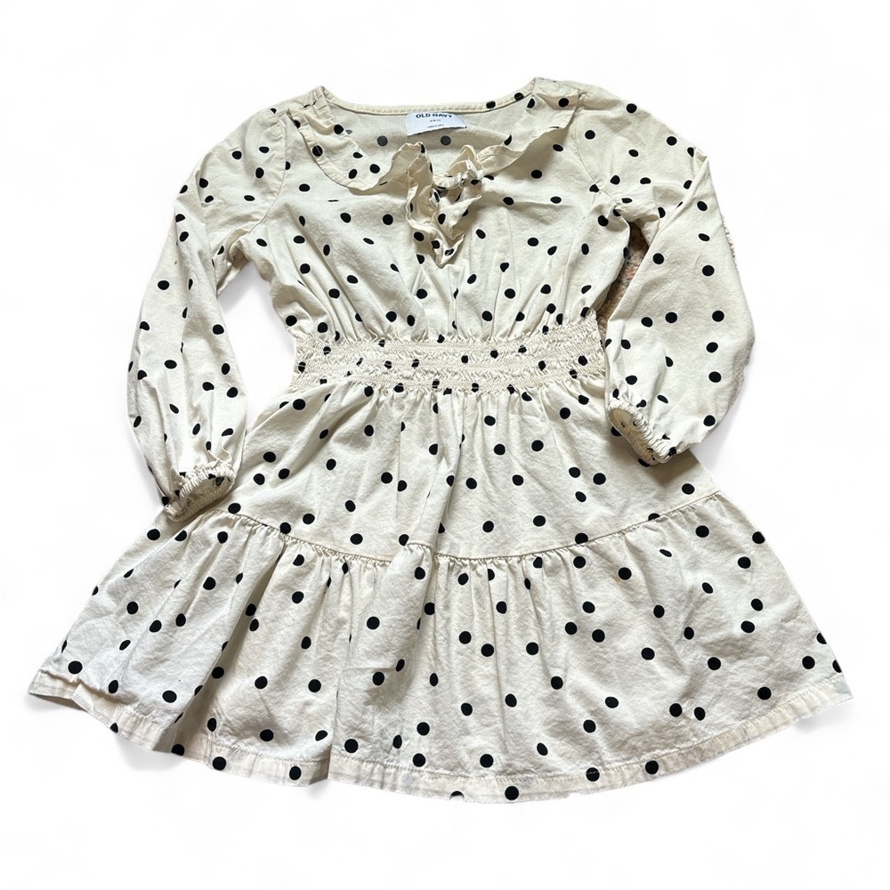 Old Navy Girls Cream with black Polka Dot Dress Sz 6-7